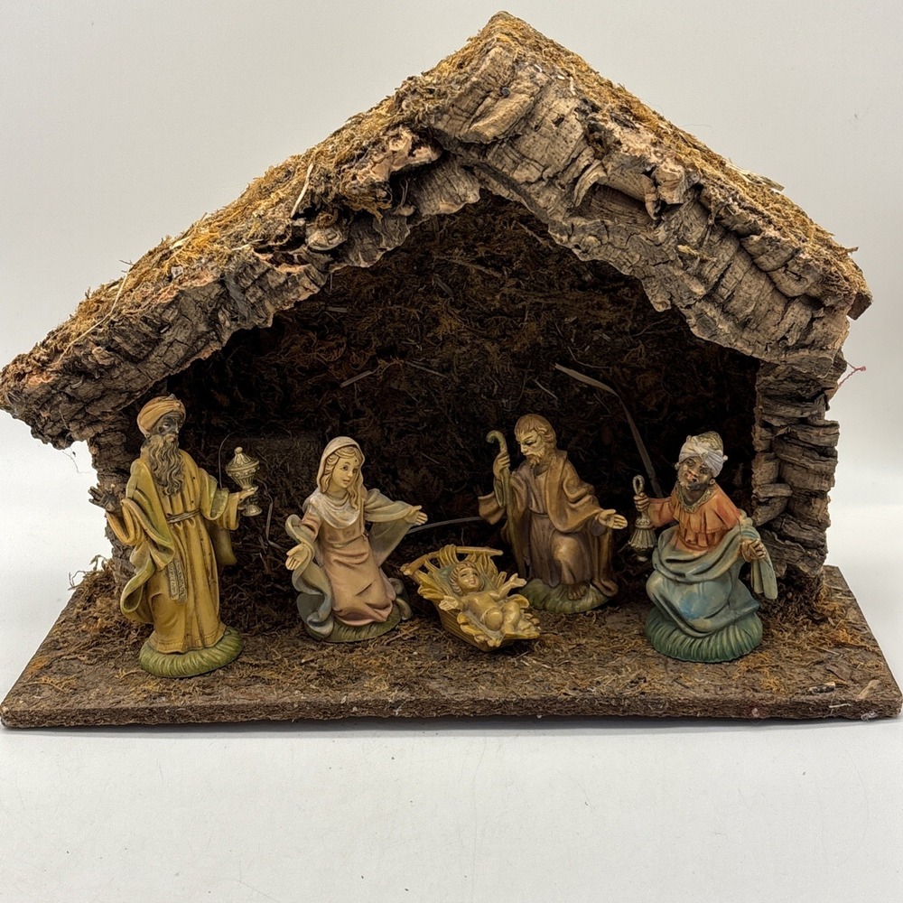 Vintage Fontanini Nativity Set With Music Box Plays Silent Night 5 Figures